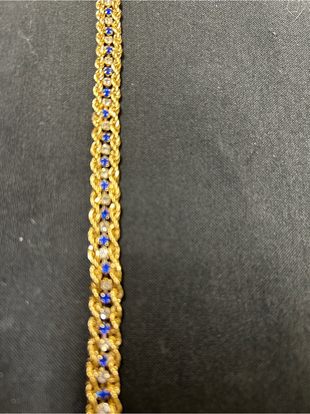 14k Gold plated Chain Bracelet with Blue Stone and crystal Accents